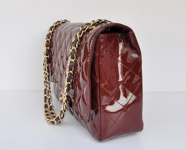 AAA Chanel A28601 Bordeaux Patent Leather Jumbo Flap Bag Gold Hardware Replica